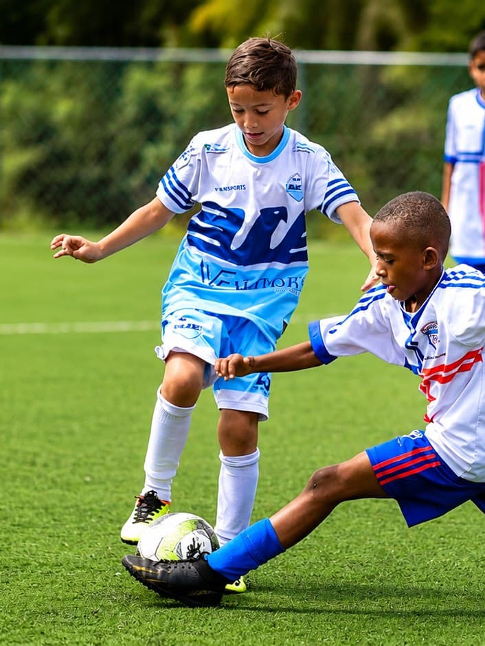 Niños de Star Athletic disputando el balón durante un partido en Cali